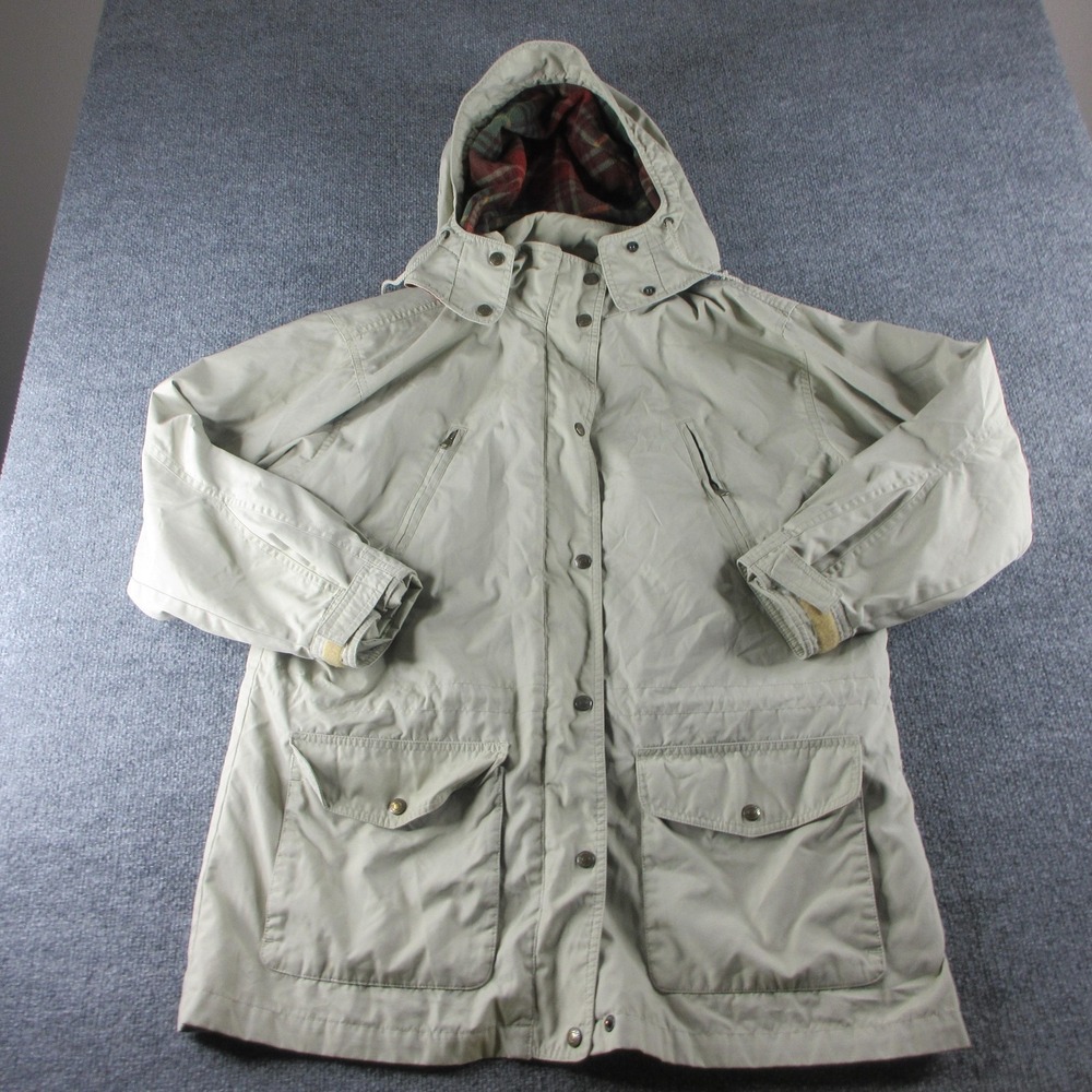 Eddie Bauer Jacket Mens L Beige Canvas Hooded Flannel Lined Parka Outdoor Coat